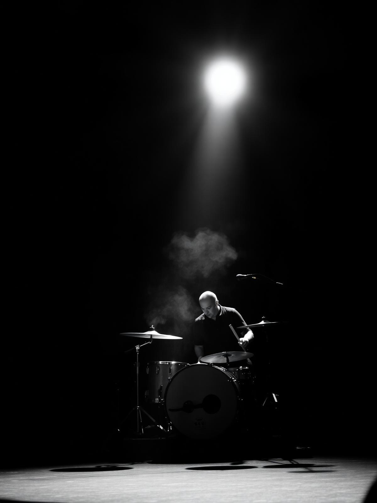 Batteur sous un projecteur unique dans l'obscurité